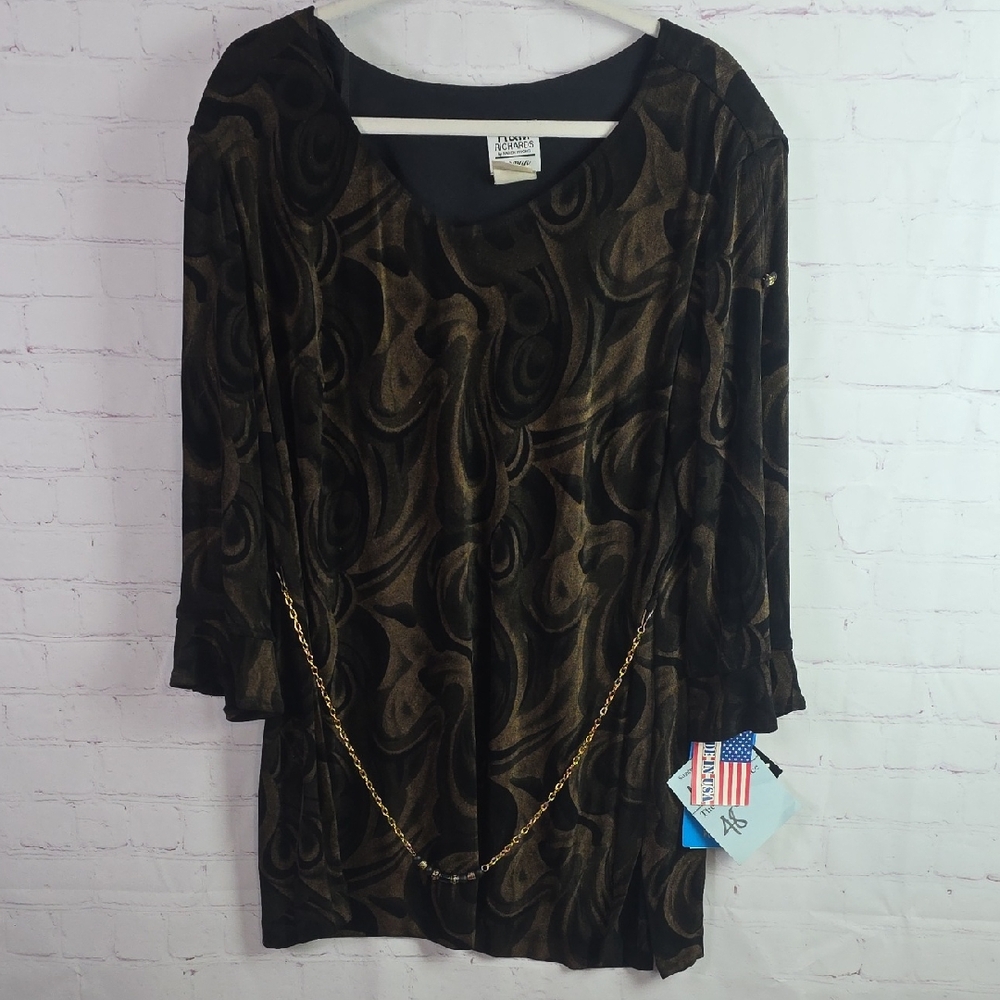 R&M Richards Black and Brown Tunic with Gold Accent